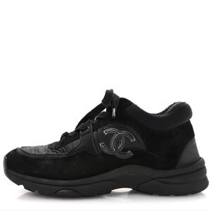 CHANEL Fabric Calfskin Suede CC Sneakers